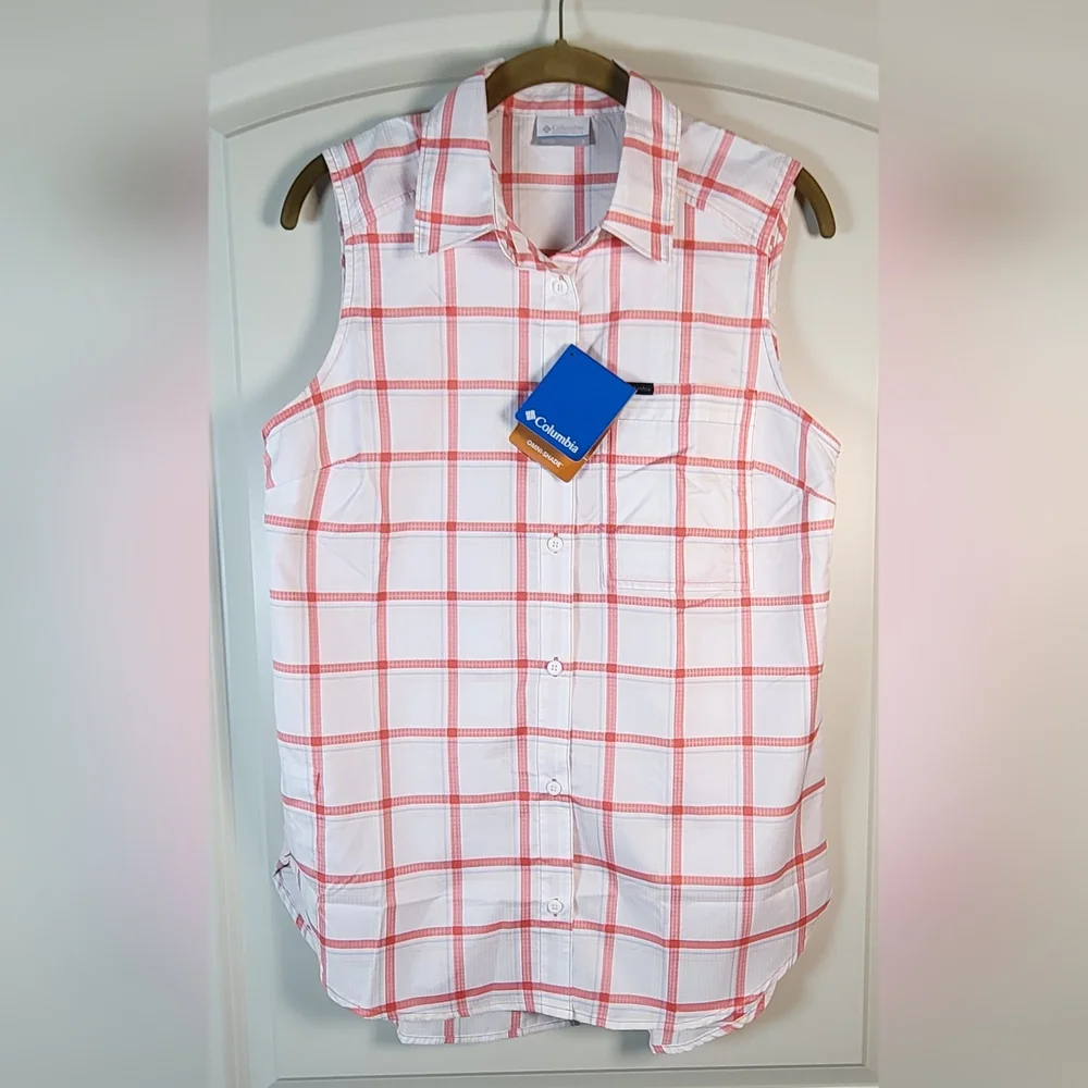 COLUMBIA Anytime Lite Sleeveless Shirt - Pink Windowpane - Size S (NWT) - Picture 6 of 16